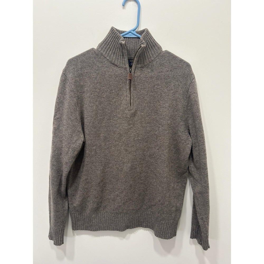 J.Crew Quarter-Zip Sweater Mens Medium Brown 100% Lambswool H0556‎ Mock Neck